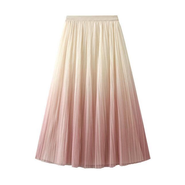 Womens Elastic High Waist Skirt Pleated A-Line Swing Midi Skirt