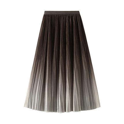 Womens Elastic High Waist Skirt Pleated A-Line Swing Midi Skirt