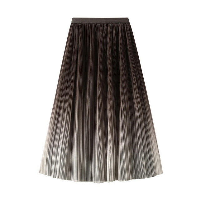 Womens Elastic High Waist Skirt Pleated A-Line Swing Midi Skirt