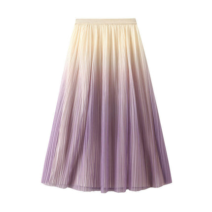 Womens Elastic High Waist Skirt Pleated A-Line Swing Midi Skirt
