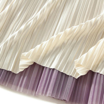 Womens Elastic High Waist Skirt Pleated A-Line Swing Midi Skirt