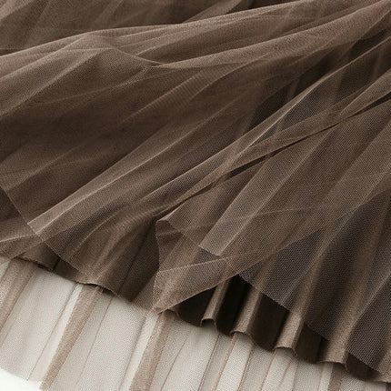 Women's Pleated Tulle Skirt Elastic High Waist Layered A-Line Midi Skirt
