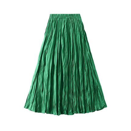Women's Elastic High Waist Skirt Pleated A-line Swing Midi Skirt B