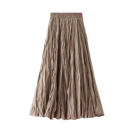 Women's Elastic High Waist Skirt Pleated A-line Swing Midi Skirt B