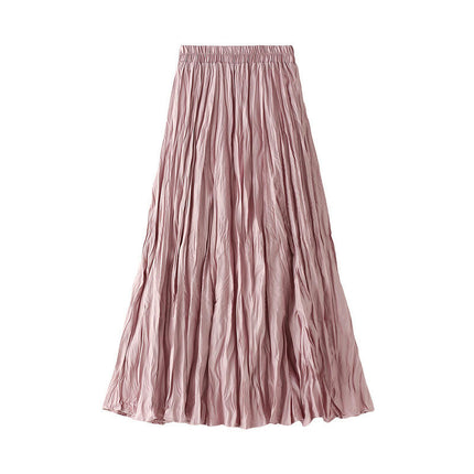 Women's Elastic High Waist Skirt Pleated A-line Swing Midi Skirt B