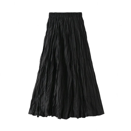 Women's Elastic High Waist Skirt Pleated A-line Swing Midi Skirt B