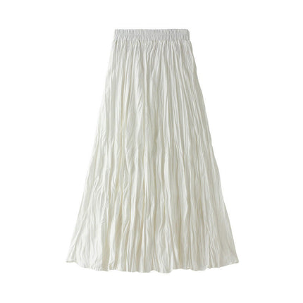 Women's Elastic High Waist Skirt Pleated A-line Swing Midi Skirt B