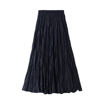 Women's Elastic High Waist Skirt Pleated A-line Swing Midi Skirt B