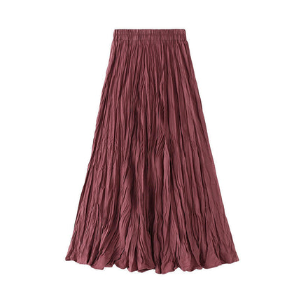 Women's Elastic High Waist Skirt Pleated A-line Swing Midi Skirt B