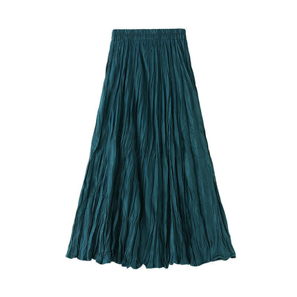 Women's Elastic High Waist Skirt Pleated A-line Swing Midi Skirt B