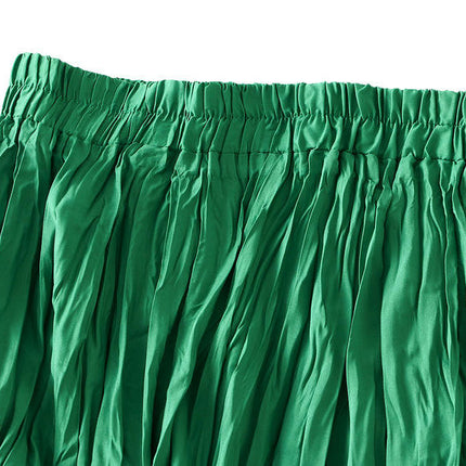 Women's Elastic High Waist Skirt Pleated A-line Swing Midi Skirt B