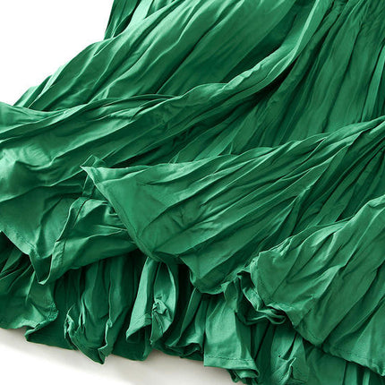 Women's Elastic High Waist Skirt Pleated A-line Swing Midi Skirt B