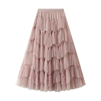 Tulle Skirts for Women Long Fairy Skirt A-Line Mesh Layered Elastic High Waist Skirts