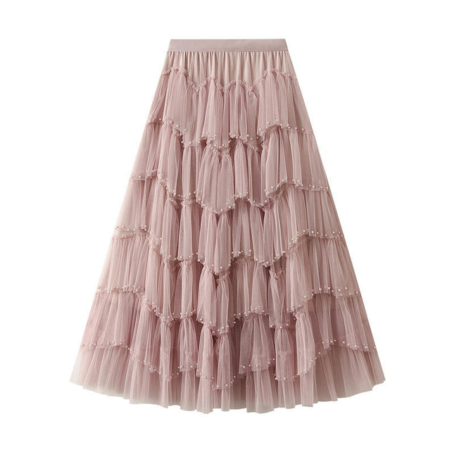 Tulle Skirts for Women Long Fairy Skirt A-Line Mesh Layered Elastic High Waist Skirts