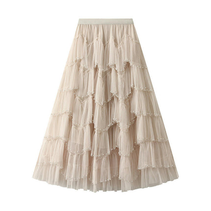 Tulle Skirts for Women Long Fairy Skirt A-Line Mesh Layered Elastic High Waist Skirts
