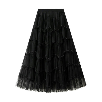 Tulle Skirts for Women Long Fairy Skirt A-Line Mesh Layered Elastic High Waist Skirts