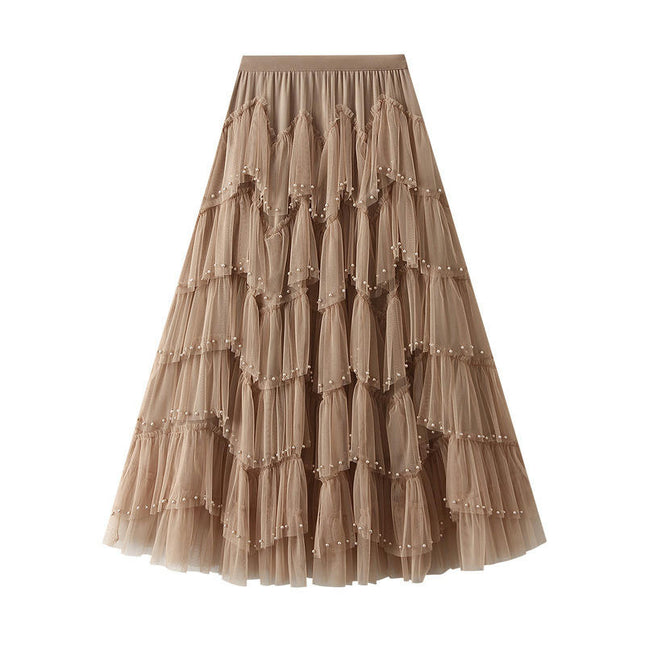 Tulle Skirts for Women Long Fairy Skirt A-Line Mesh Layered Elastic High Waist Skirts