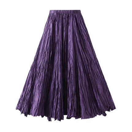 Women Elastic High Waist Maxi Skirt Flowy A Line Swing Pleated Long Skirts