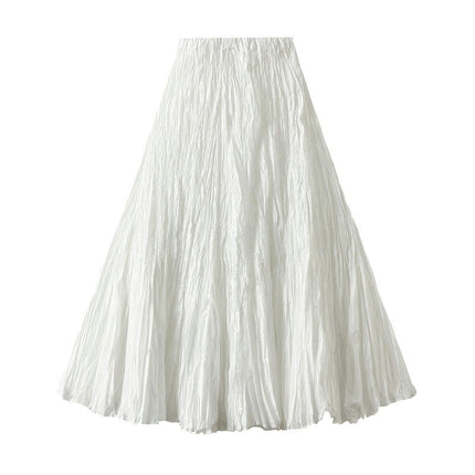 Women Elastic High Waist Maxi Skirt Flowy A Line Swing Pleated Long Skirts