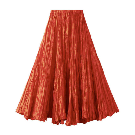 Women Elastic High Waist Maxi Skirt Flowy A Line Swing Pleated Long Skirts