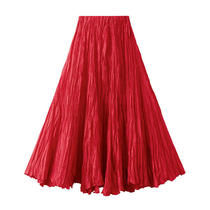 Women Elastic High Waist Maxi Skirt Flowy A Line Swing Pleated Long Skirts