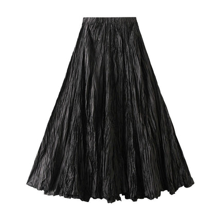 Women Elastic High Waist Maxi Skirt Flowy A Line Swing Pleated Long Skirts