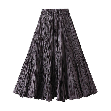 Women Elastic High Waist Maxi Skirt Flowy A Line Swing Pleated Long Skirts