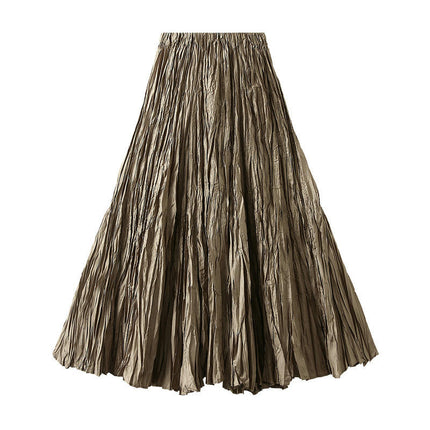 Women Elastic High Waist Maxi Skirt Flowy A Line Swing Pleated Long Skirts