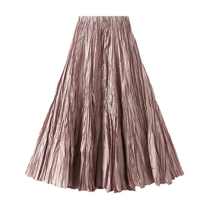 Women Elastic High Waist Maxi Skirt Flowy A Line Swing Pleated Long Skirts