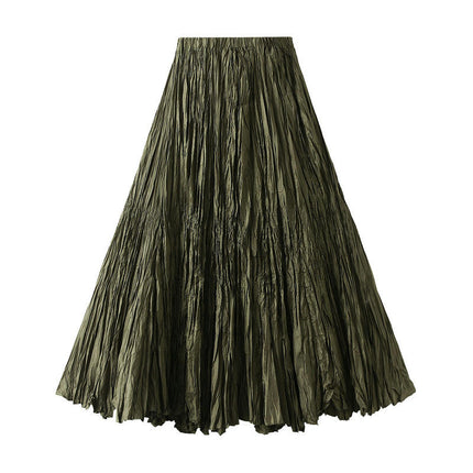 Women Elastic High Waist Maxi Skirt Flowy A Line Swing Pleated Long Skirts