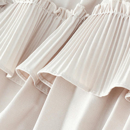 Womens Elastic High Waist Flowy Pleated Skirt Swing A-line Layered Ruffle Midi Skirt