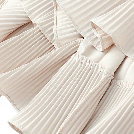 Womens Elastic High Waist Flowy Pleated Skirt Swing A-line Layered Ruffle Midi Skirt