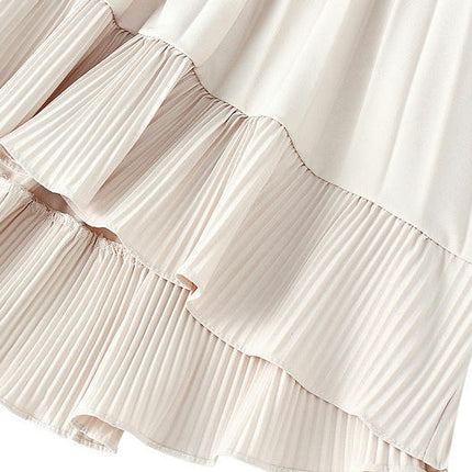Womens Elastic High Waist Flowy Pleated Skirt Swing A-line Layered Ruffle Midi Skirt