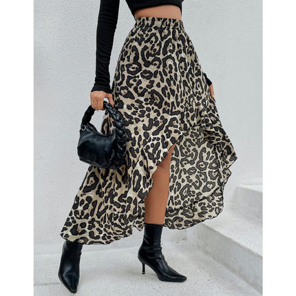 Women's Print Elastic Waist High Low Ruffle Hem Casual Long Maxi Skirt