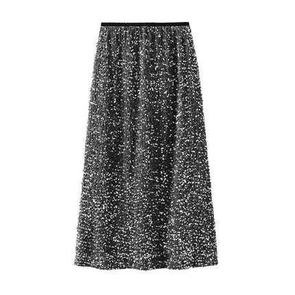 Women's Sequin Midi Skirt Stretchy High Waist Slit Glitter Pencil Skirt