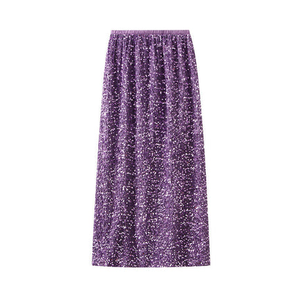 Women's Sequin Midi Skirt Stretchy High Waist Slit Glitter Pencil Skirt