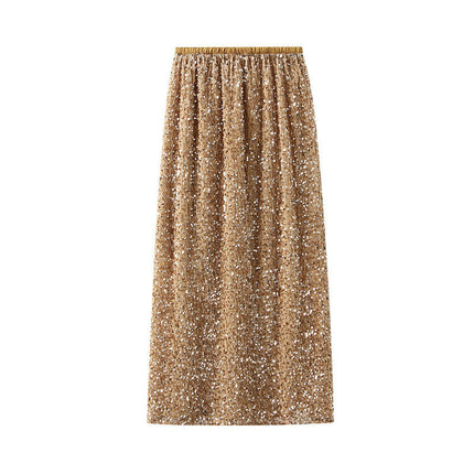 Women's Sequin Midi Skirt Stretchy High Waist Slit Glitter Pencil Skirt