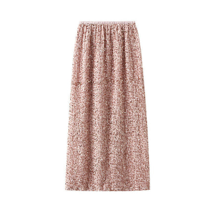 Women's Sequin Midi Skirt Stretchy High Waist Slit Glitter Pencil Skirt