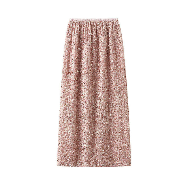 Women's Sequin Midi Skirt Stretchy High Waist Slit Glitter Pencil Skirt