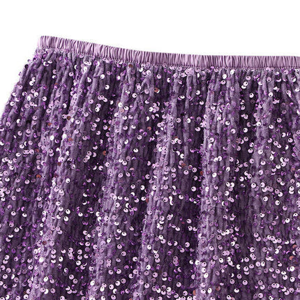Women's Sequin Midi Skirt Stretchy High Waist Slit Glitter Pencil Skirt