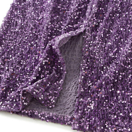 Women's Sequin Midi Skirt Stretchy High Waist Slit Glitter Pencil Skirt