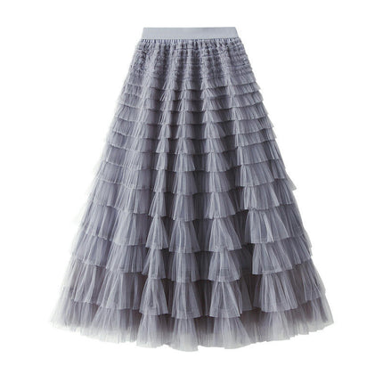 Long Tulle Skirt for Women Trendy High Waisted A Line Fluffy Mesh Layered Ruffle Fairy Skirt