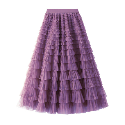 Long Tulle Skirt for Women Trendy High Waisted A Line Fluffy Mesh Layered Ruffle Fairy Skirt