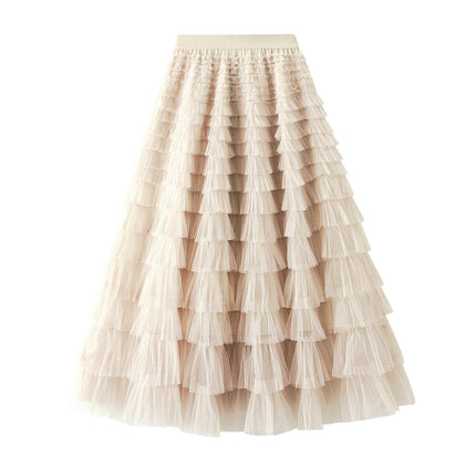 Long Tulle Skirt for Women Trendy High Waisted A Line Fluffy Mesh Layered Ruffle Fairy Skirt