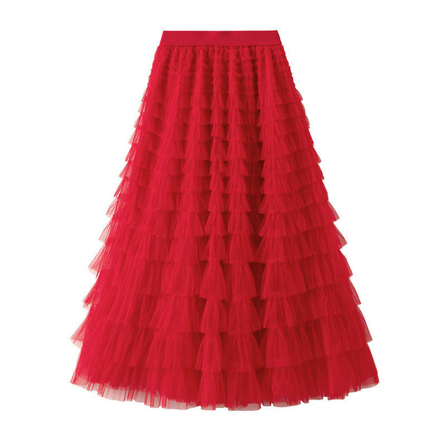Long Tulle Skirt for Women Trendy High Waisted A Line Fluffy Mesh Layered Ruffle Fairy Skirt
