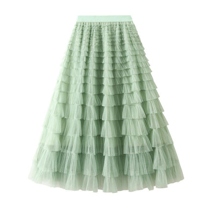 Long Tulle Skirt for Women Trendy High Waisted A Line Fluffy Mesh Layered Ruffle Fairy Skirt