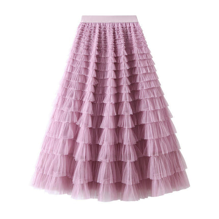 Long Tulle Skirt for Women Trendy High Waisted A Line Fluffy Mesh Layered Ruffle Fairy Skirt
