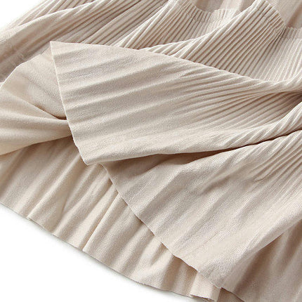 Women's High Elastic Waist Velvet Midi Pleated Swing Ruffled Skirt