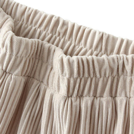 Women's High Elastic Waist Velvet Midi Pleated Swing Ruffled Skirt