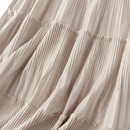 Women's High Elastic Waist Velvet Midi Pleated Swing Ruffled Skirt